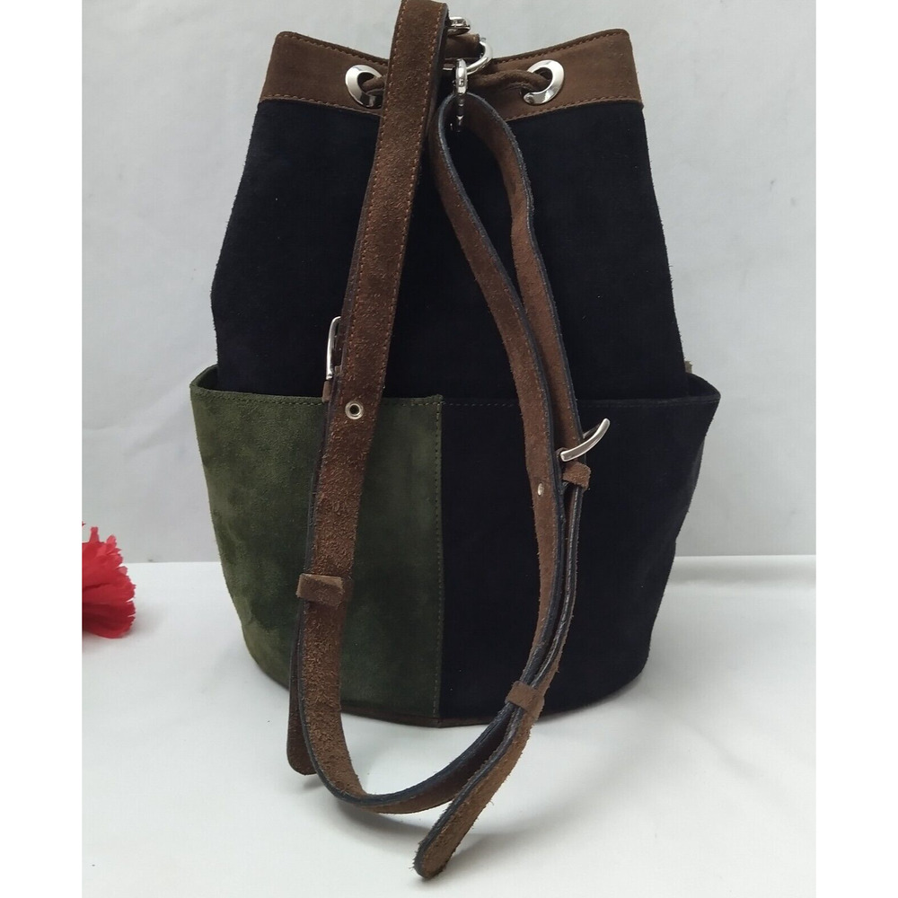 CELINE Multicolor Suede Leather Pockets Drawstring Bucket Satchel Shoulder Bag - Picture 2 of 16